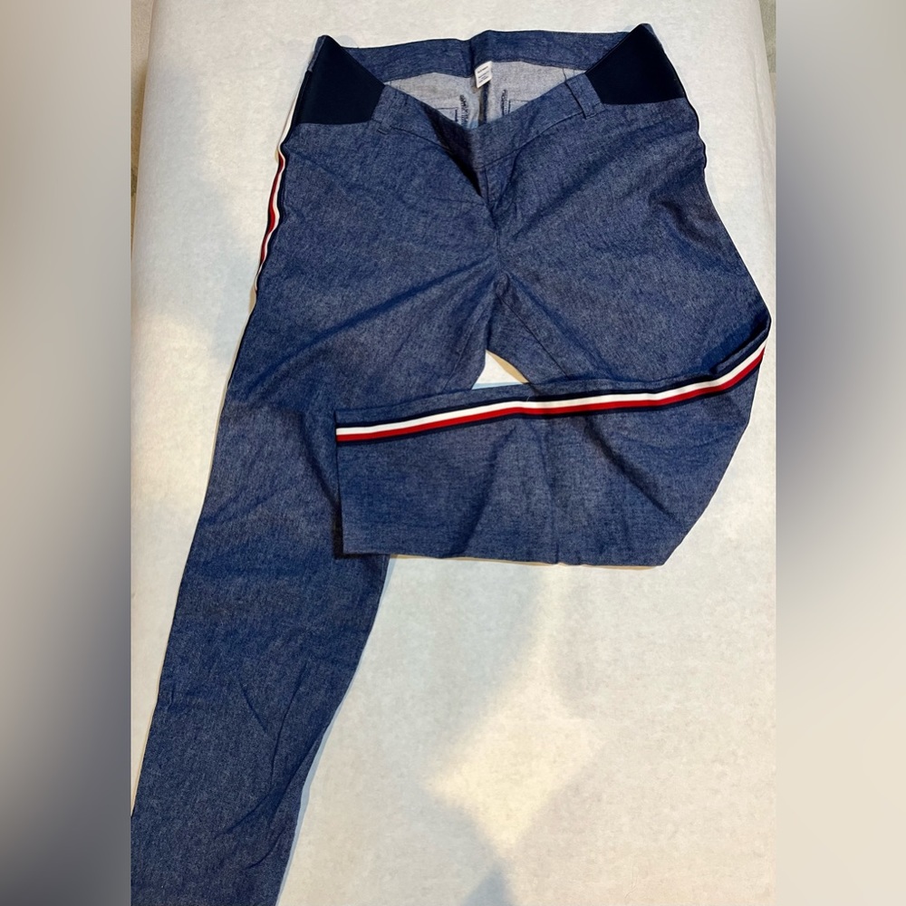 Old Navy Maternity Side-Panel Pieced-Stripe Pixie Ankle  Pants blue